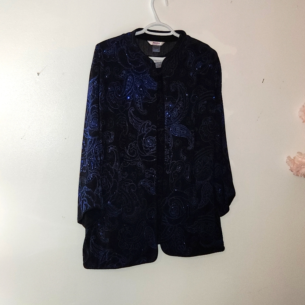 Tanjay two peice tank and jacket evening wear black and royal blue details